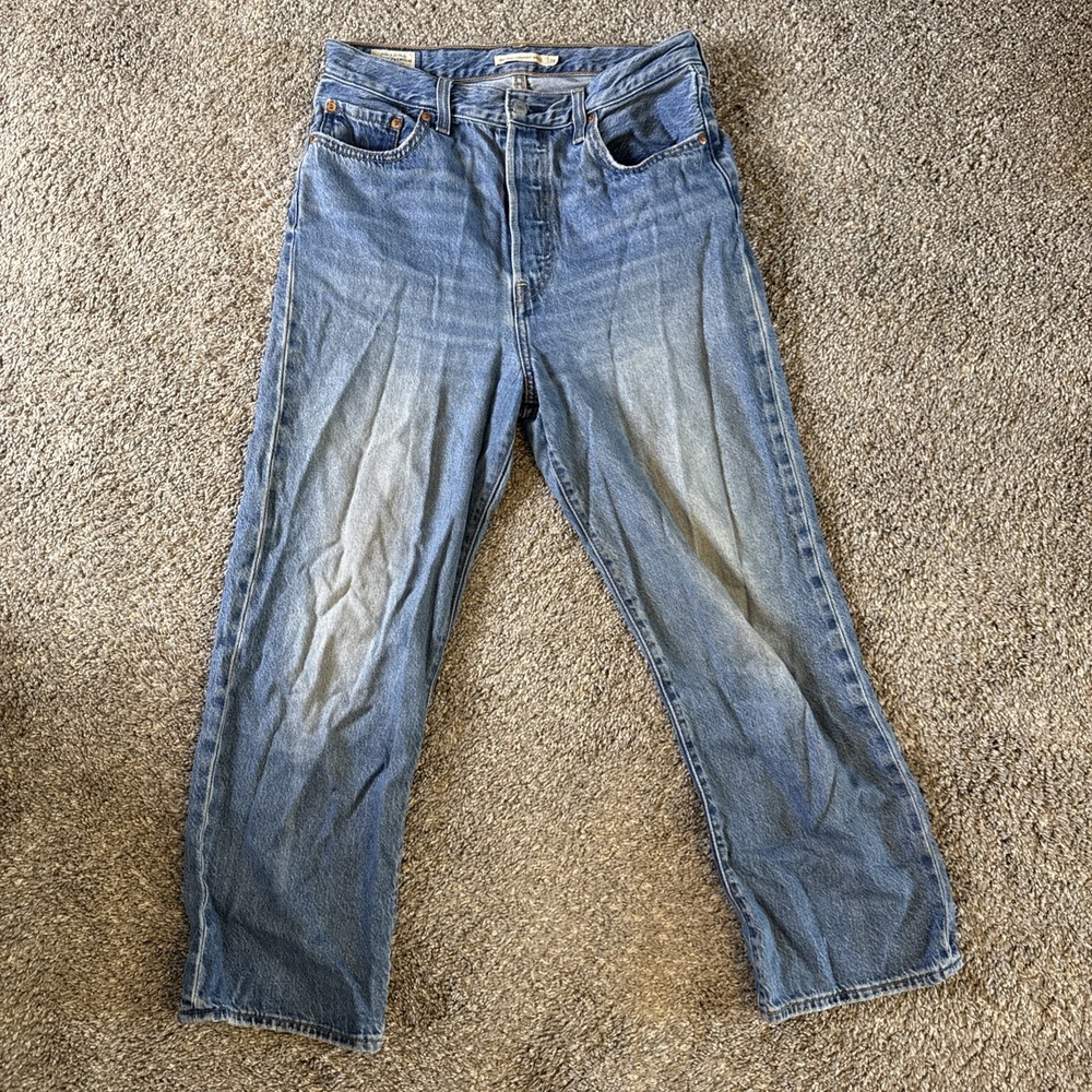 Levis Women's Ribcage Straight Ankle Jeans W27 L27 Blue High Rise Denim